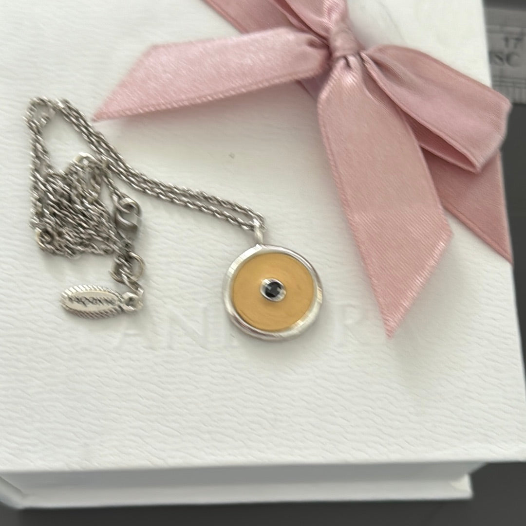 Genuine Pandora RARE HTF Enamel Ivory & Black Stone Necklace 40cm Chain