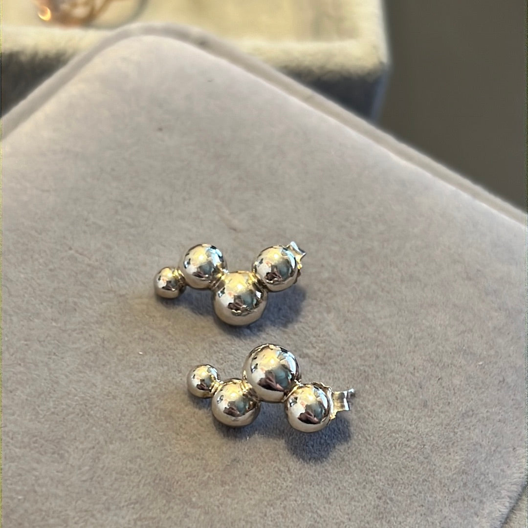 Genuine Pandora Plain String of 4 Beads Ball Earrings Studs