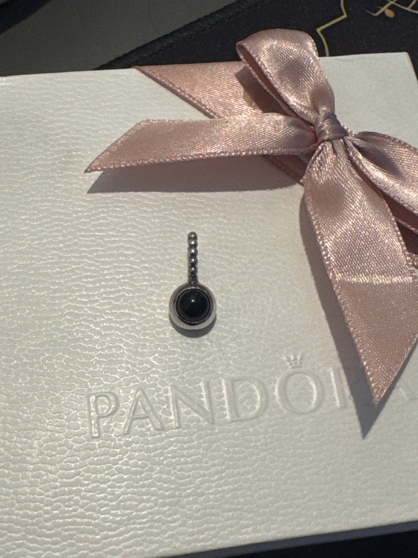 Genuine Pandora Black Onyx Cabochon Beaded Dangle Rare HTF Charm