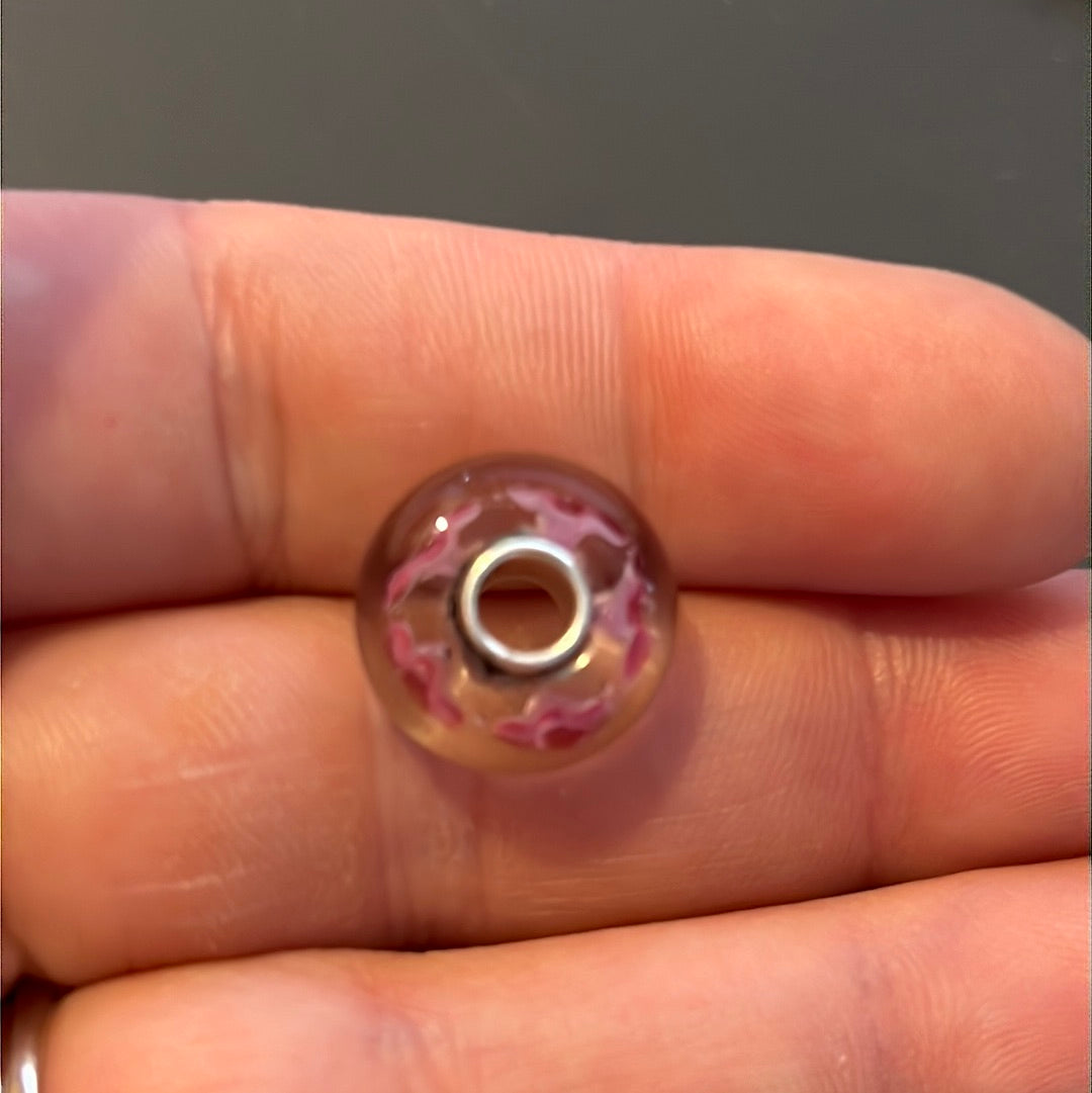 Genuine Trollbeads(?) Pink and Sparkle Gold Glitter Flower Murano Charm