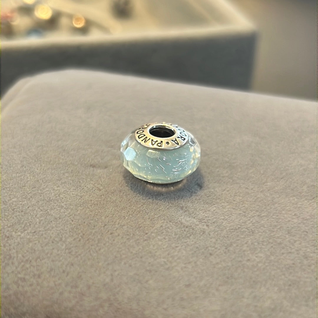 Genuine Pandora Baby Blue Faceted Murano With Glitter Fleck