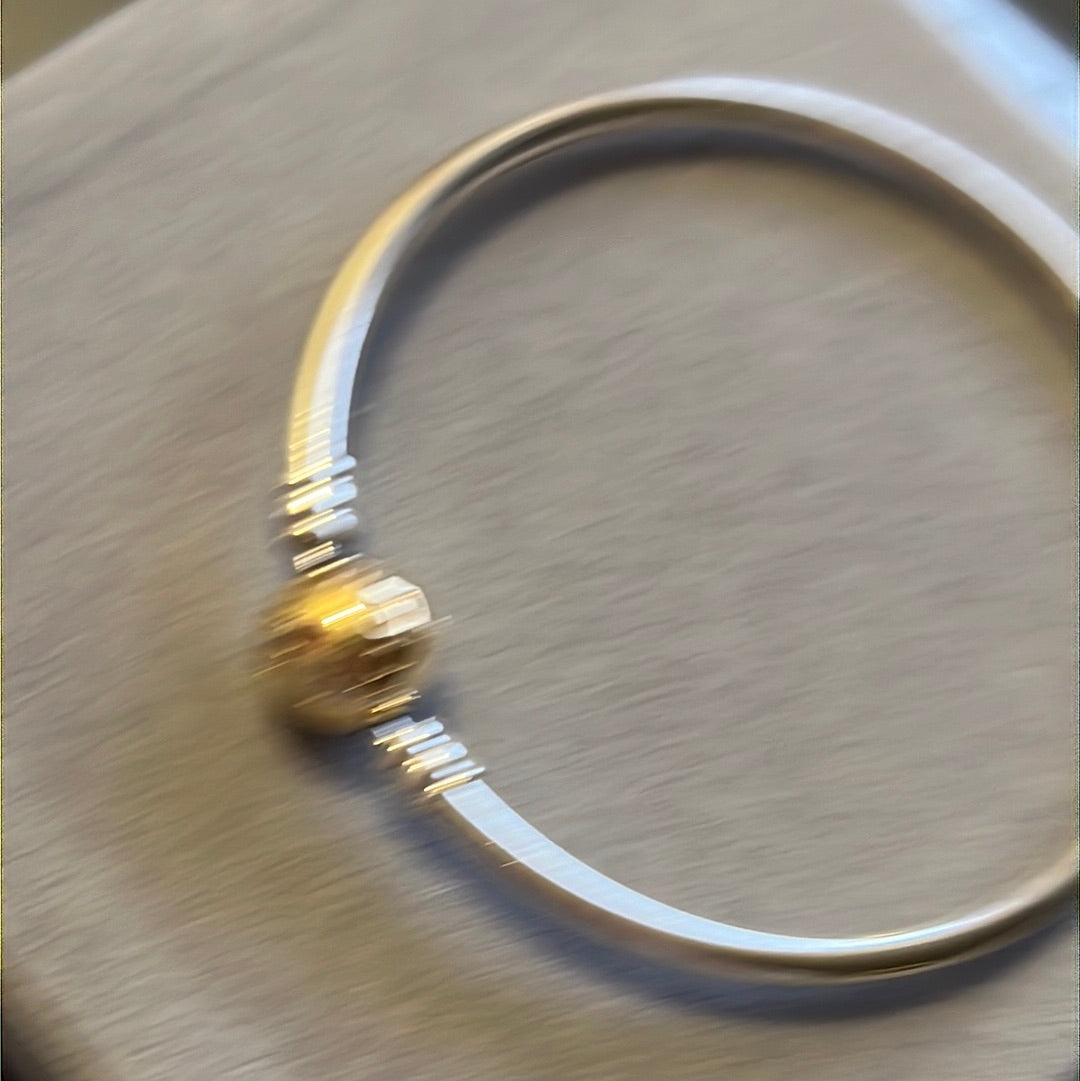 Genuine Pandora Two Tone Clasp Solid Gold 14k Bangle 17.5