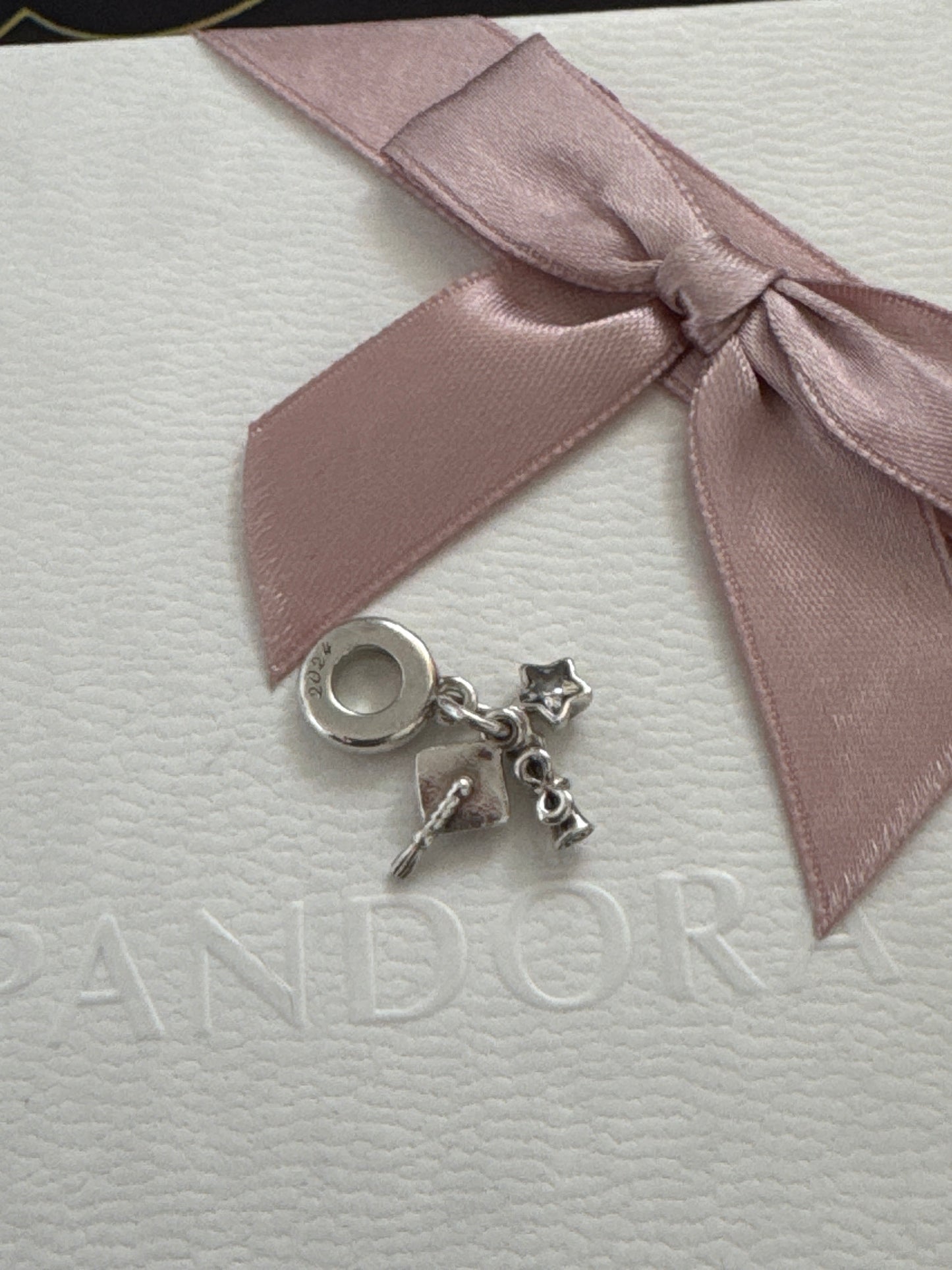 Genuine Pandora Graduation Hat 2024 Pave Scroll Dangle Charm