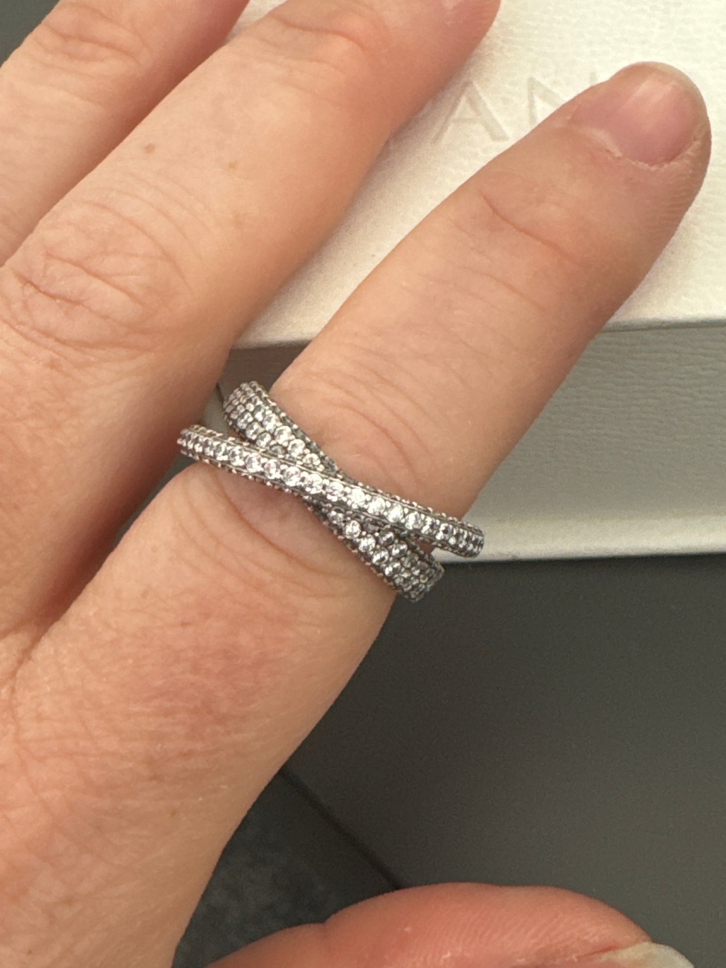 Genuine Pandora Pave Timless Clear Stone Crossover Ring Size 56