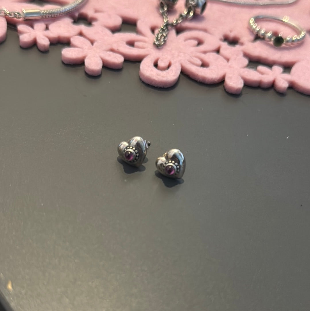Genuine Pandora Rare Rhodolite Pink Heart Earrings