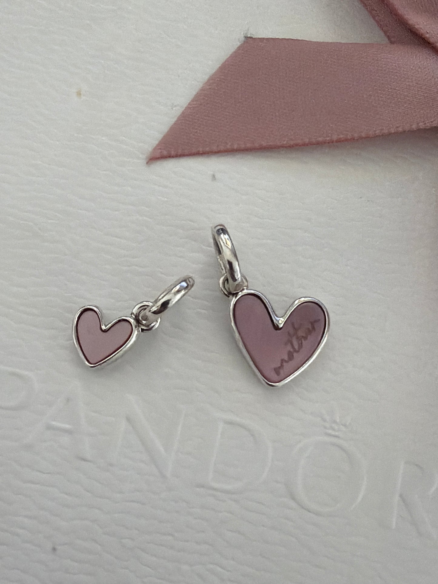 Genuine Pandora Splittable Mother & Daughter Pink Enamel Double Dangle Charm