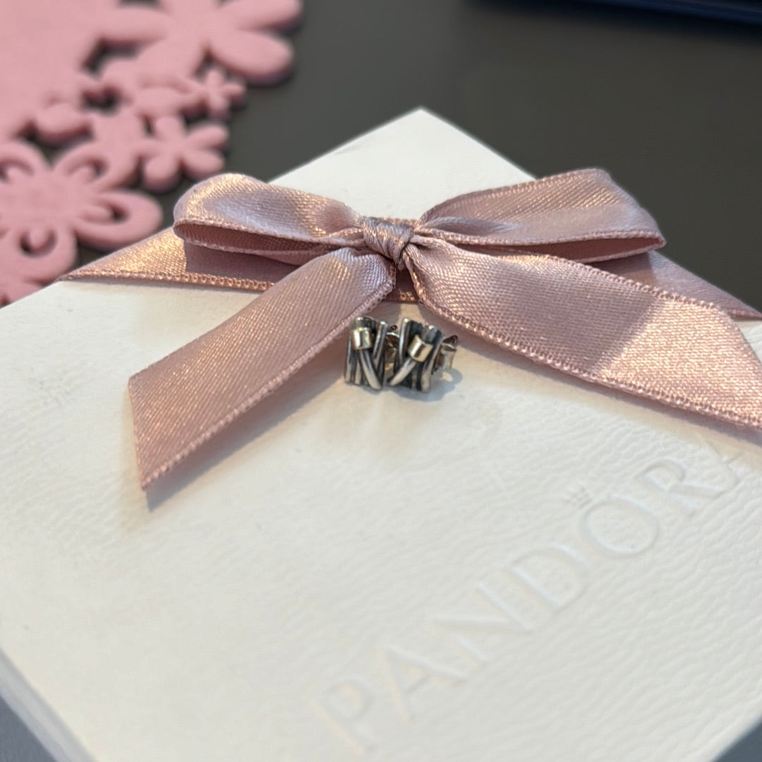 Genuine Pandora Two Tone Gold Rectangle Rope Earrings Rare
