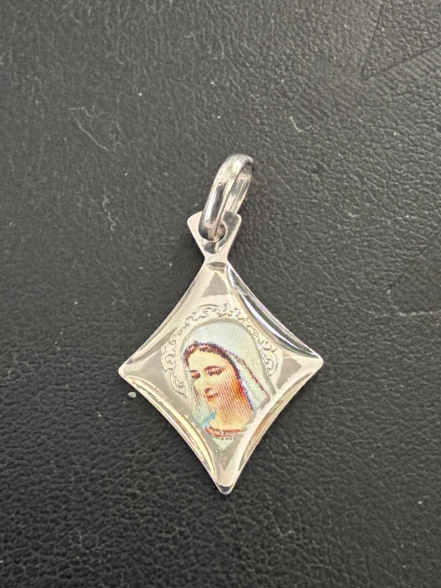 Sterling Silver Madonna Virgin Mary Enamel Pendant