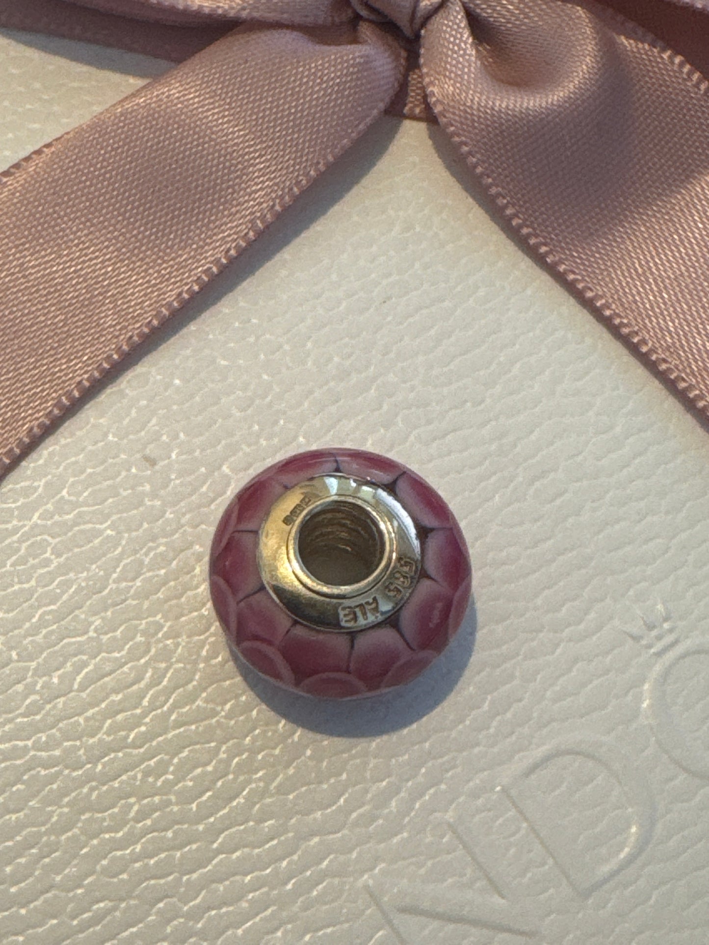 Genuine Pandora Solid 14ct Gold Pink Lotus Murano Charm HTF