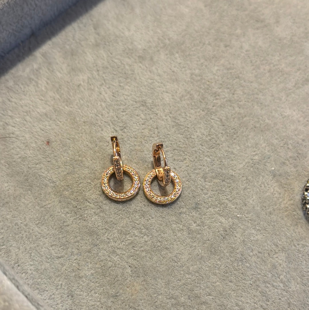 Genuine Pandora Rose Gold Pave Circle Dangle Earrings