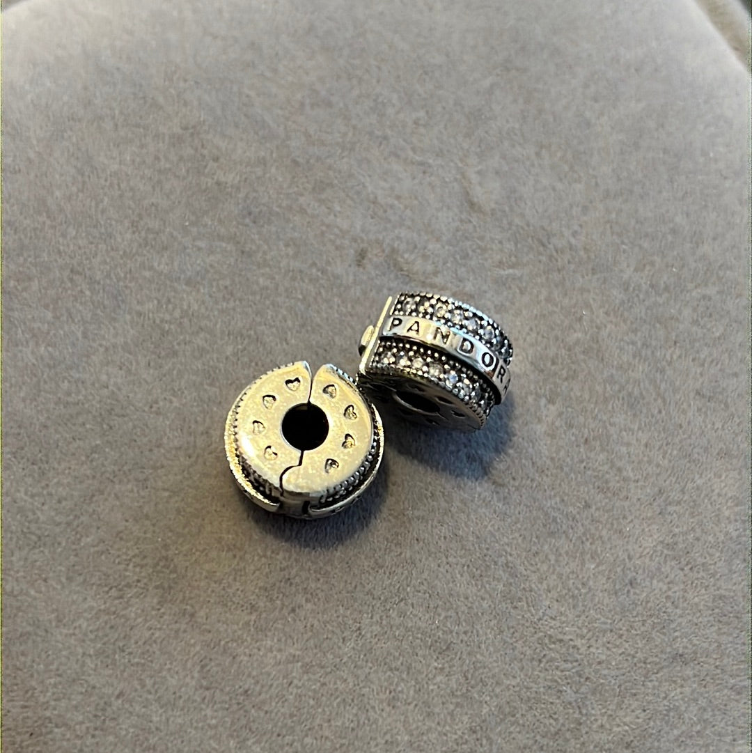 Genuine Pandora Pave Logo Pave Silicone Insert Clip x2