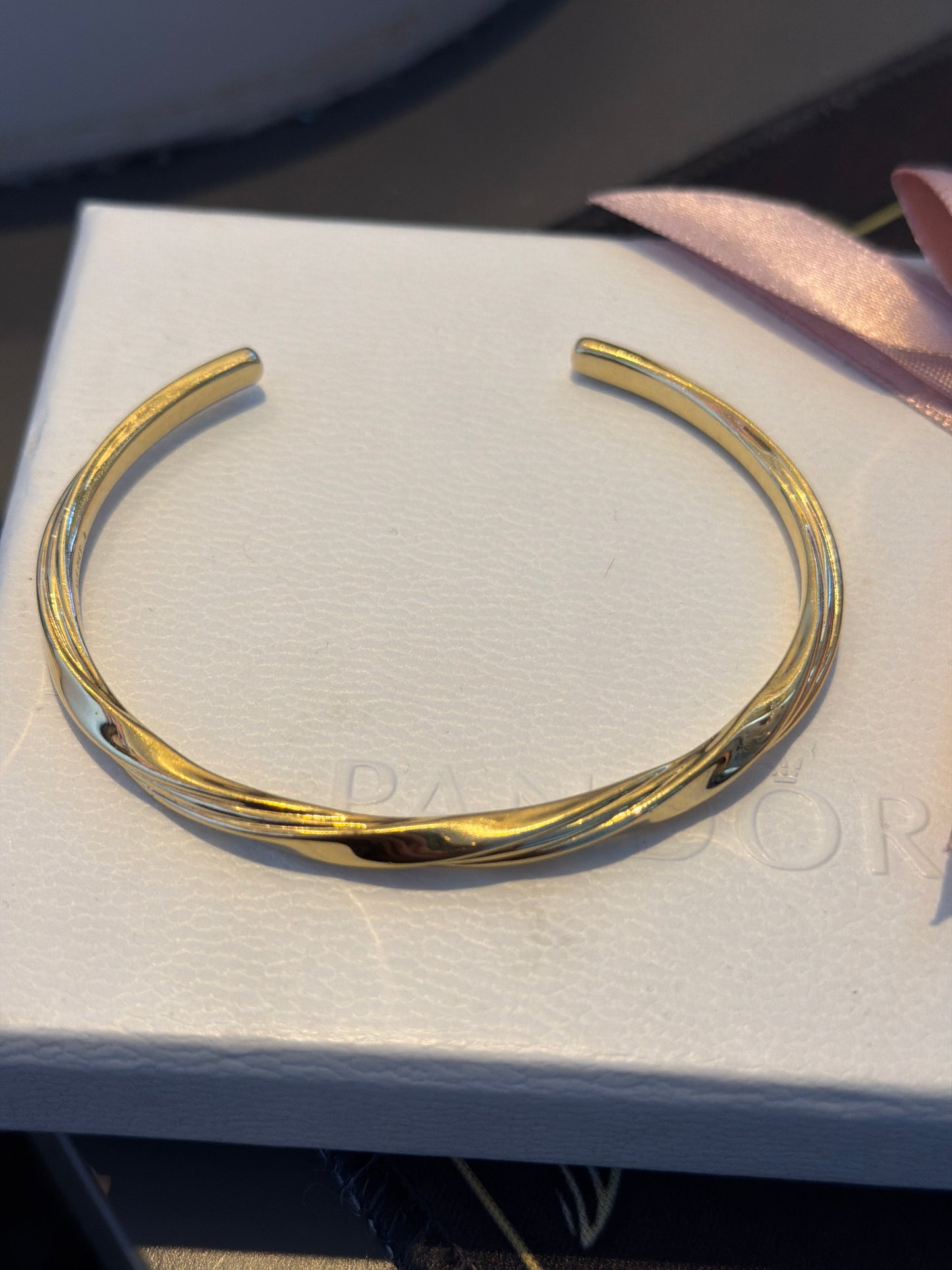 Genuine Pandora Shine Gold Twisted Metal Open Torque Bangle Size 3