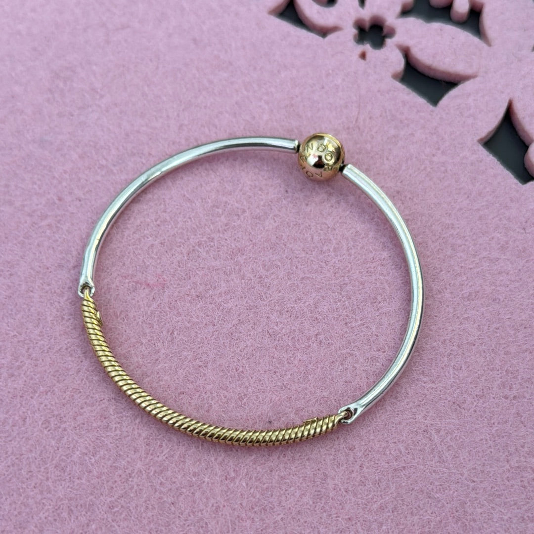 Genuine Pandora Shine Gold Clasp and Half Chain Bangle 19cm