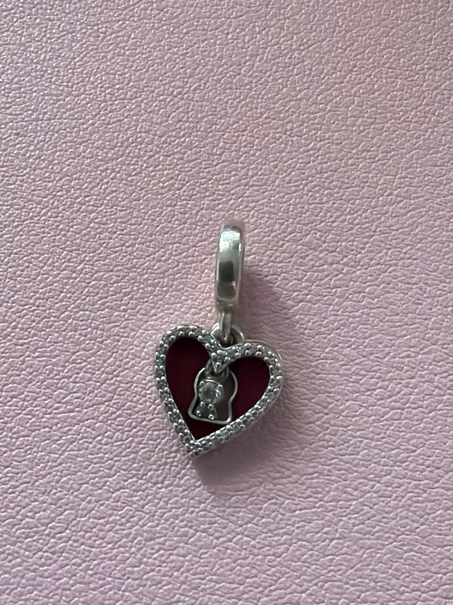 Genuine Pandora Red Enamel Pave Lock & CZ Key Charm