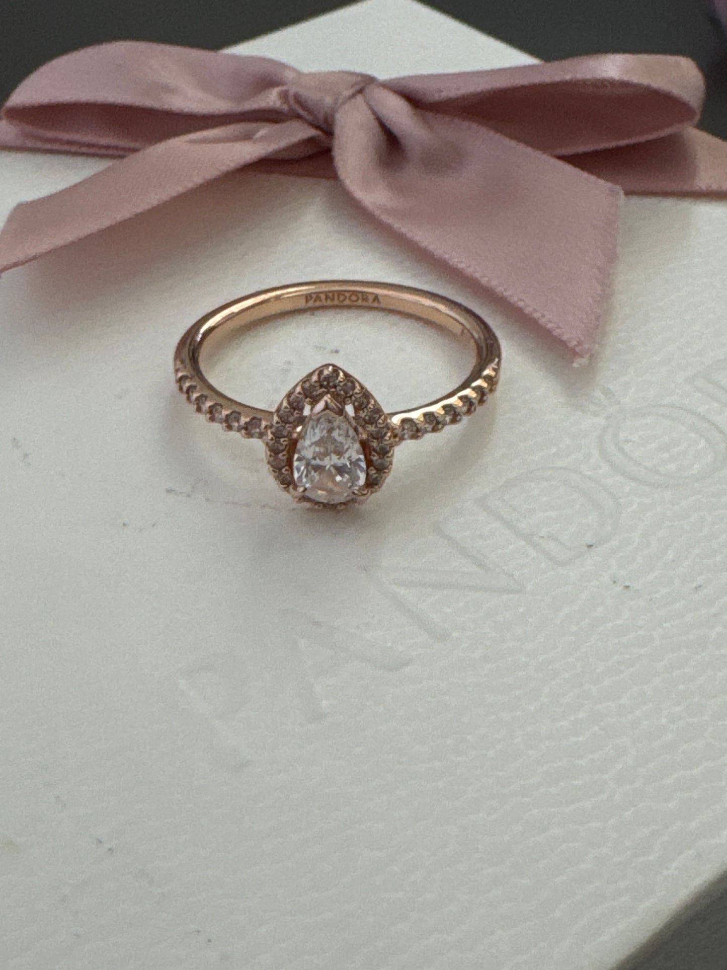 Genuine Pandora Rose Gold Pave Teardrop Stacker Pave Ring 60