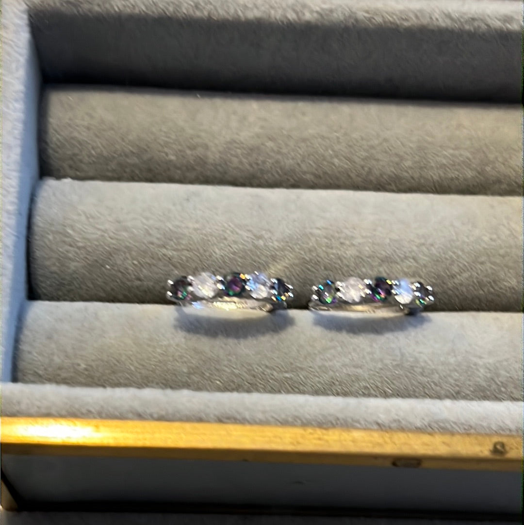 Brand New Sterling Silver Hoops Blue & Clear CZ Stones