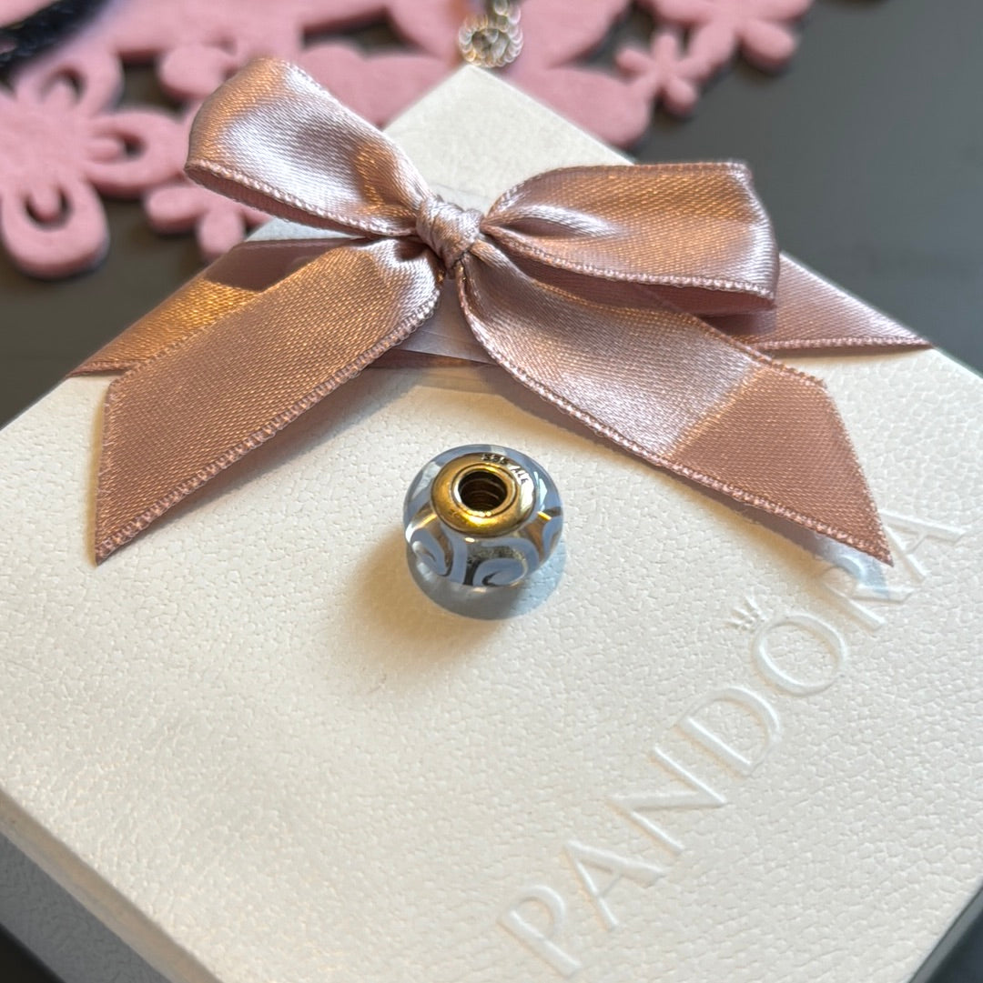 Genuine Pandora Solid 14ct Gold Blue Spiral Murano Charm HTF