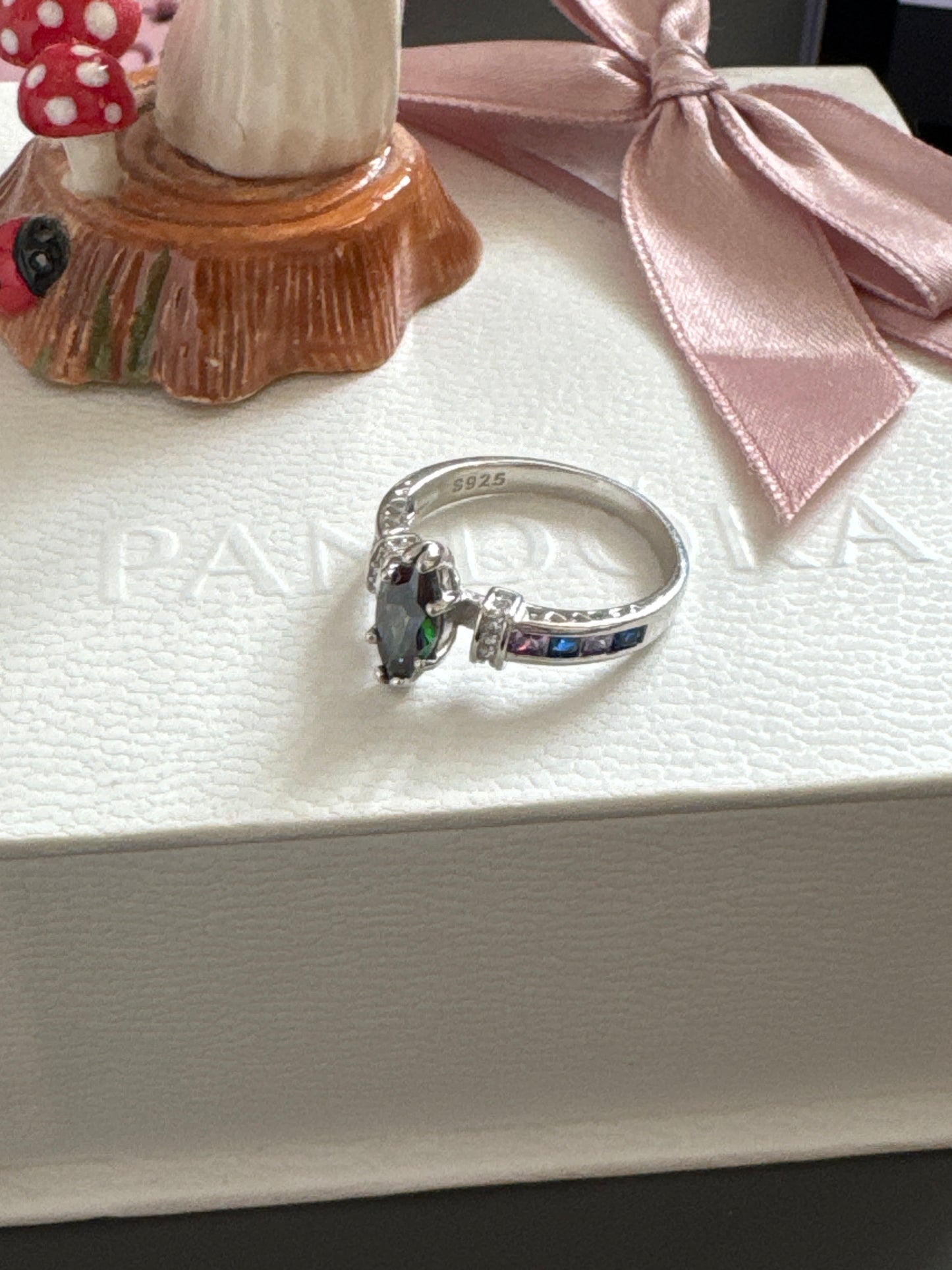 Sterling Silver Colourful Stone Pave CZ Ring Size 56