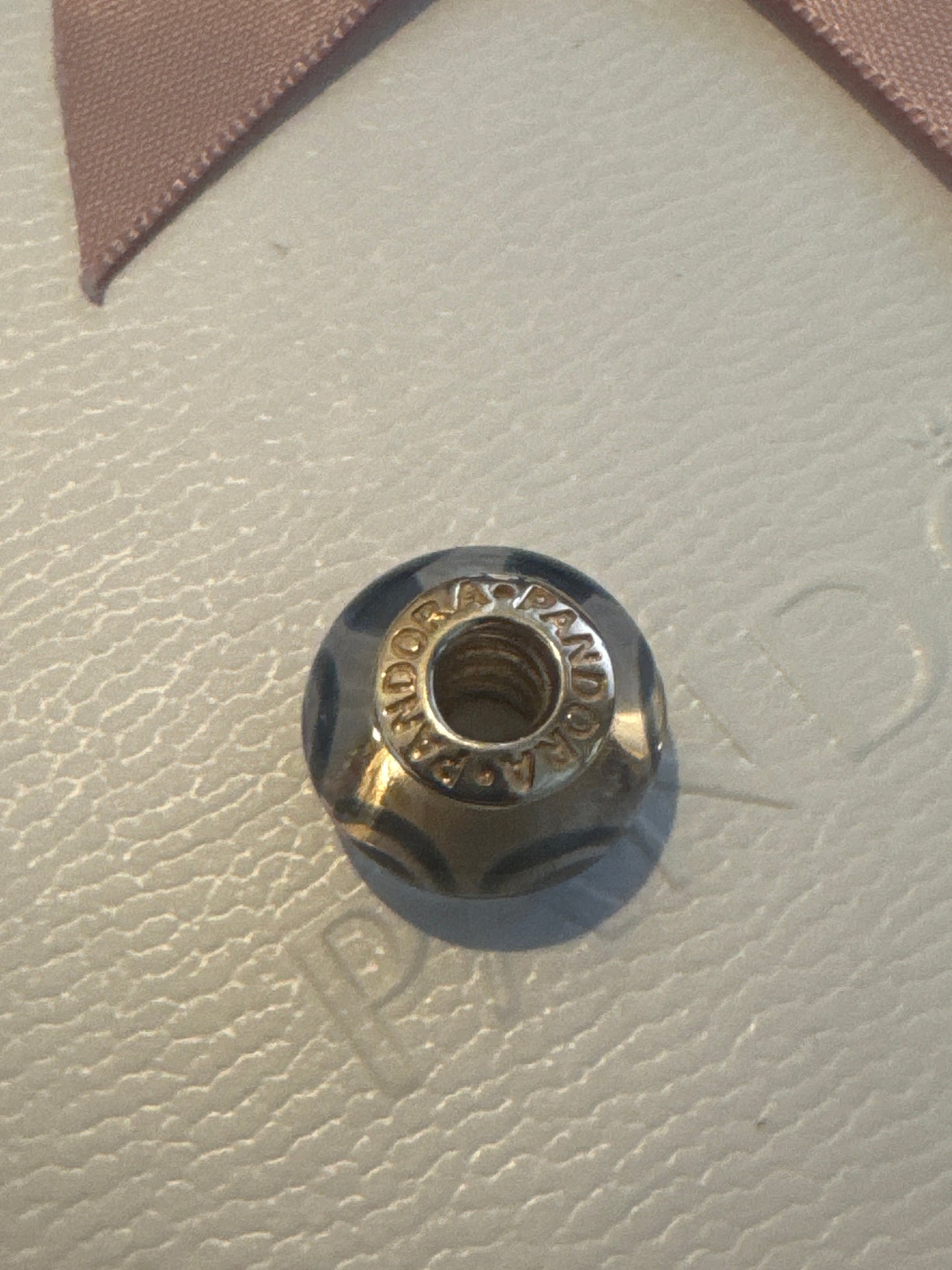 Genuine Pandora Solid 14ct Gold Black Spiral Murano Charm HTF
