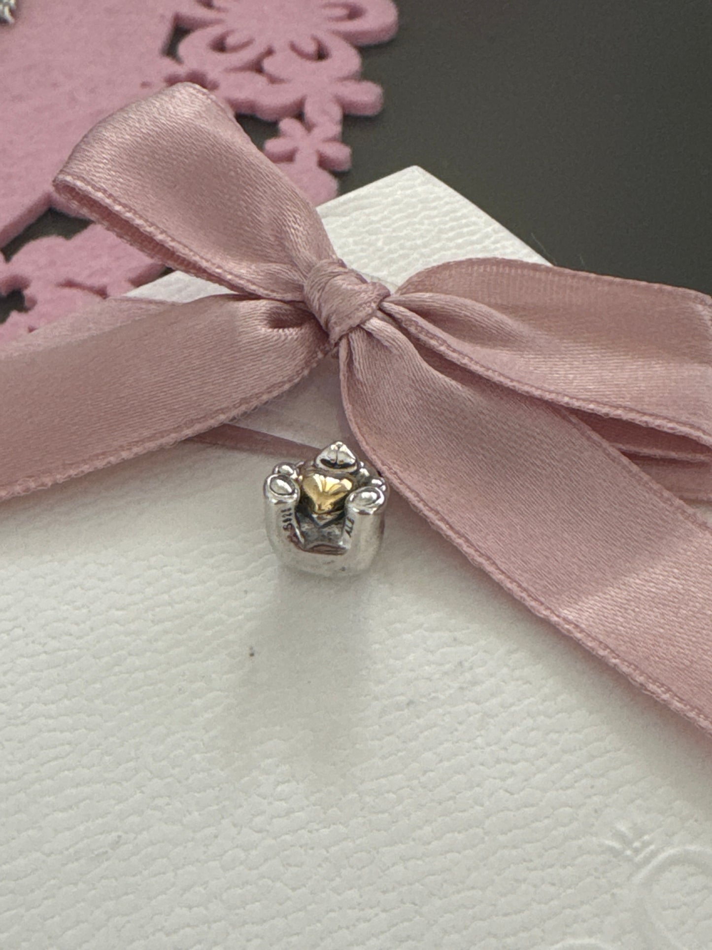 Genuine Pandora Bear With Golden Heart Two Tone Heart Charm