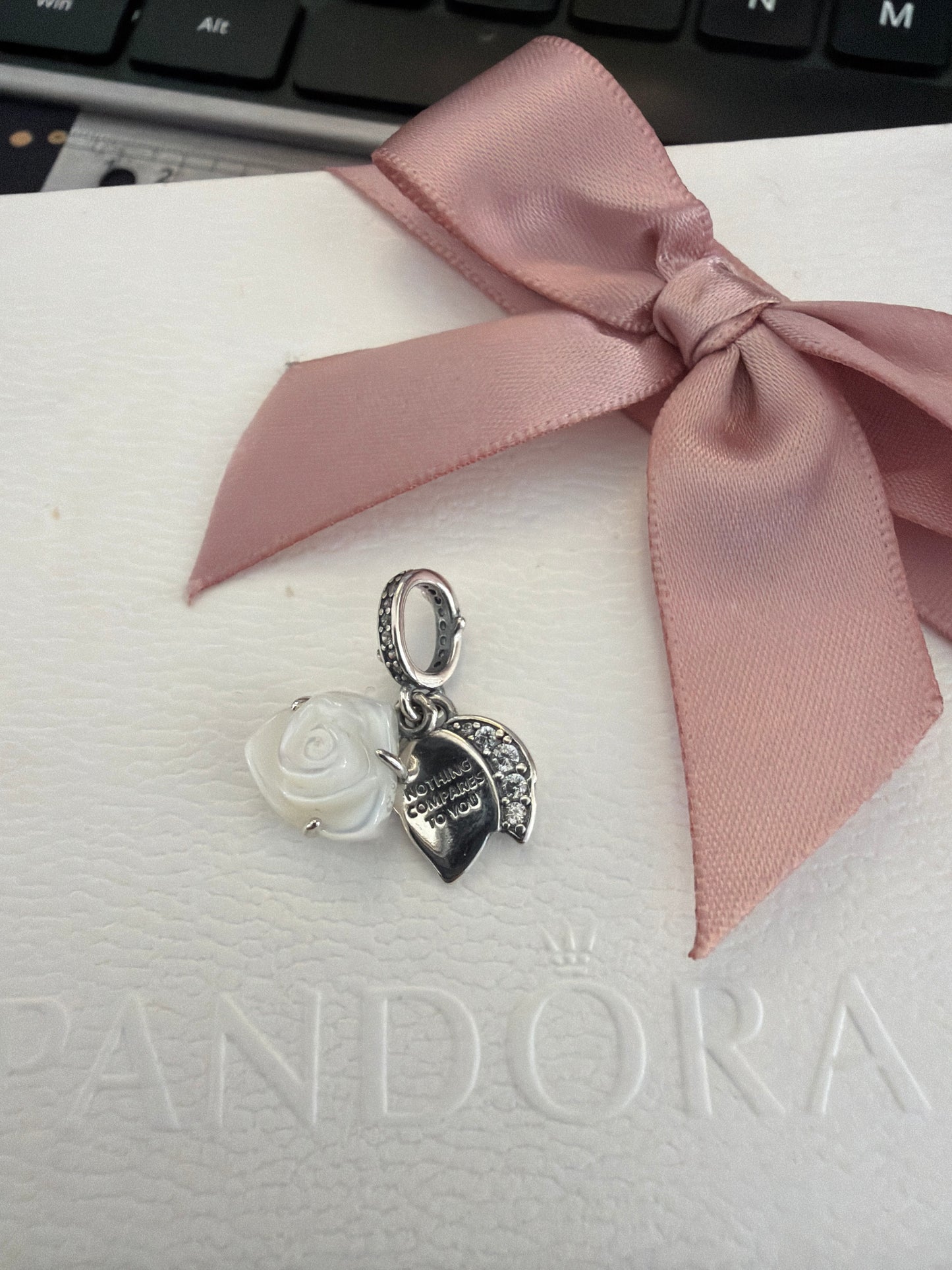 Genuine Pandora White Rose and Petal Heart Charm