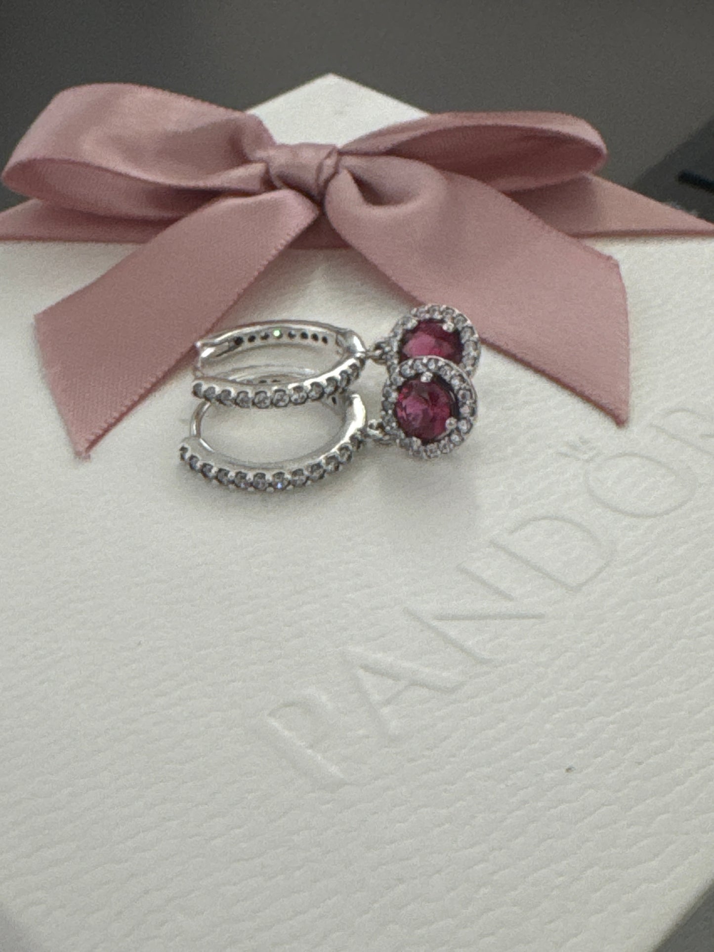 Genuine Pandora Red Round Pave Circle Dangle Hoop Earrings
