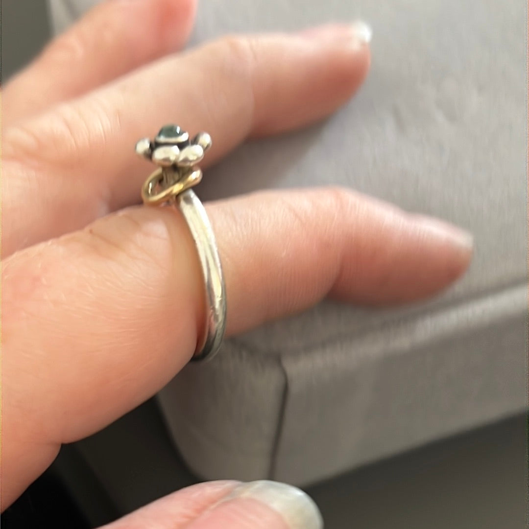 Genuine Pandora Two Tone Topaz Flower Ring With Gold Hoop Size 56 Rare