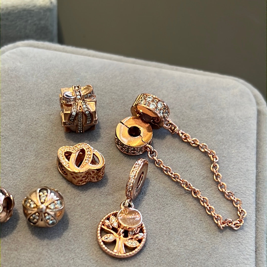 Unbranded Rose Gold Bundle 5 Items Safety Chain, Clips and Charms