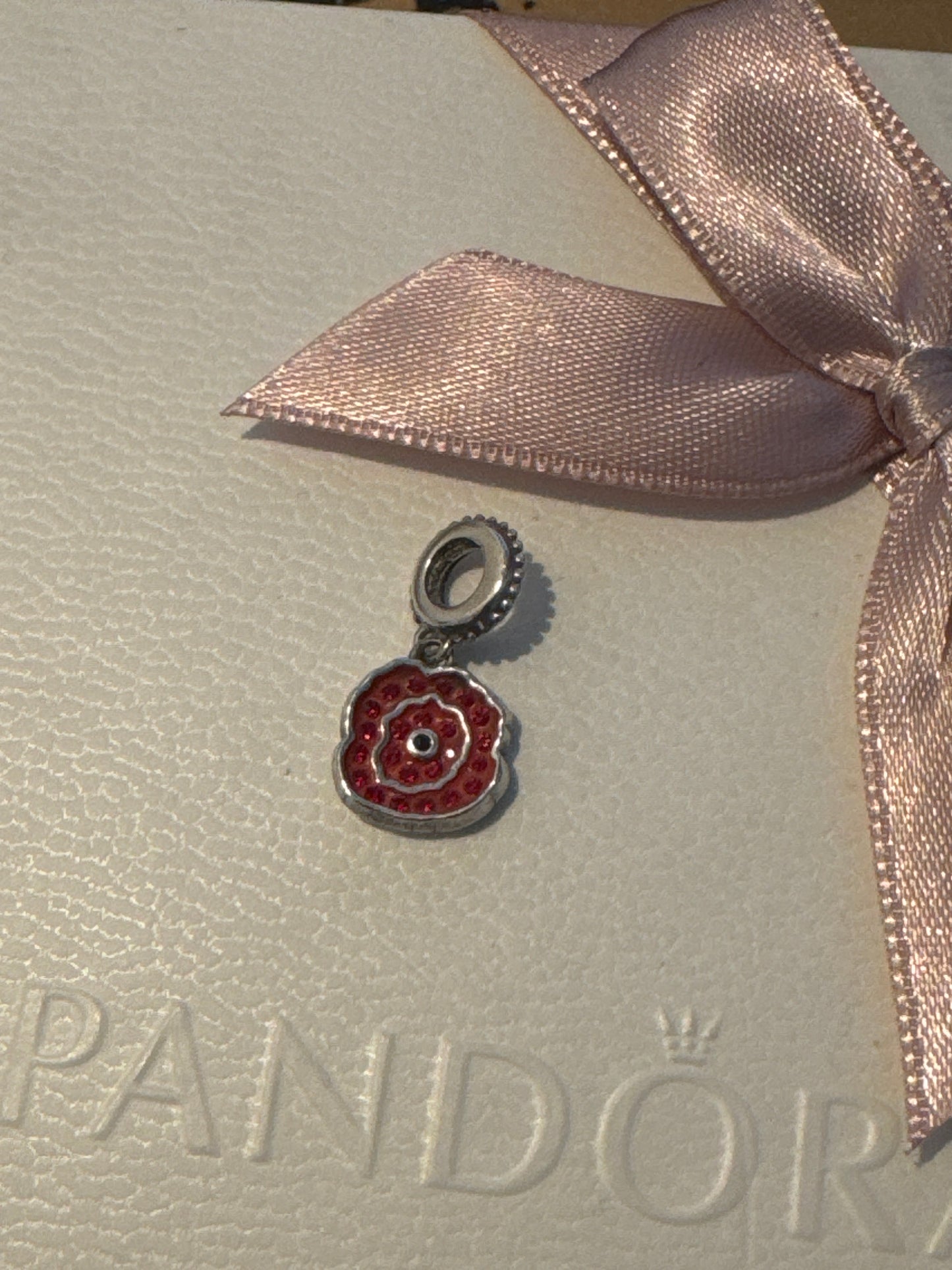 Genuine Chamilia Pave Red Poppy Dangle Charm
