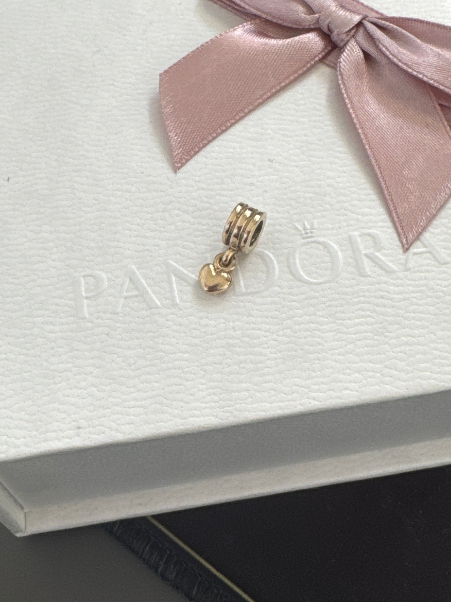 Genuine Pandora Solid 14ct Gold Mini Heart Dangle Charm HTF