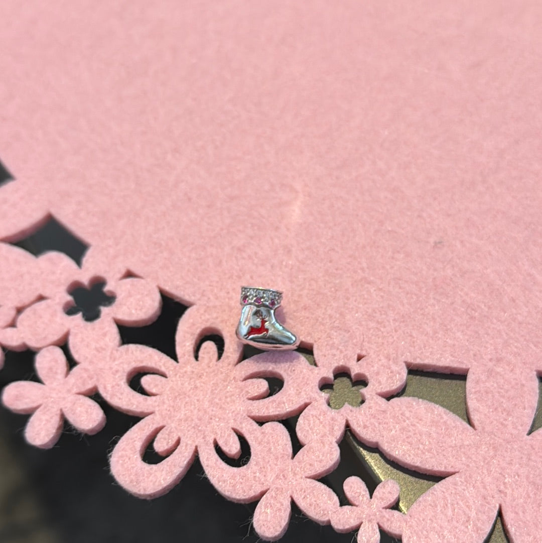 Genuine Gnoce Enamel Christmas Stocking Reindeer Charm