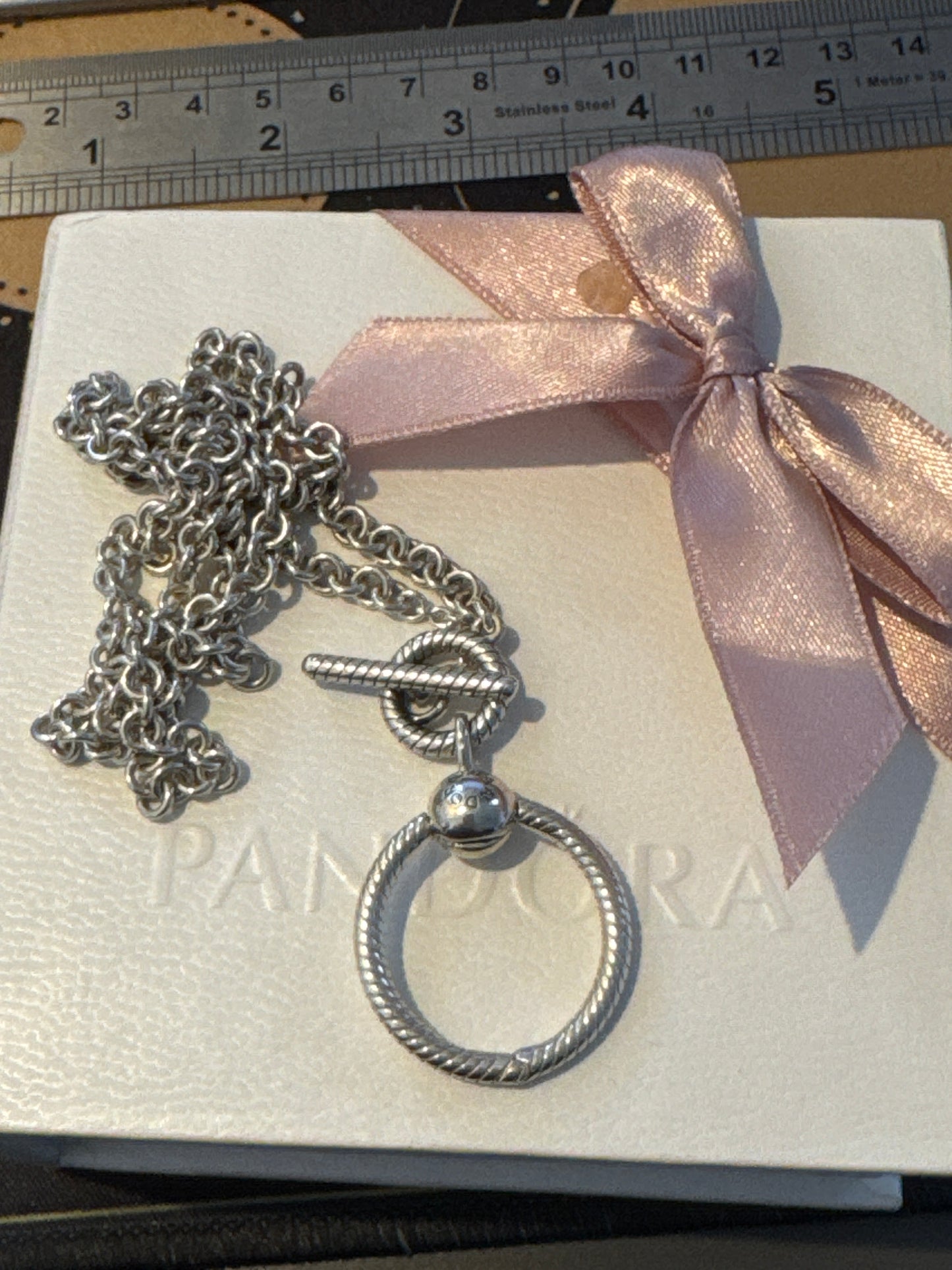 Genuine Pandora O Pendant T Bar Clasp 50cm Necklace