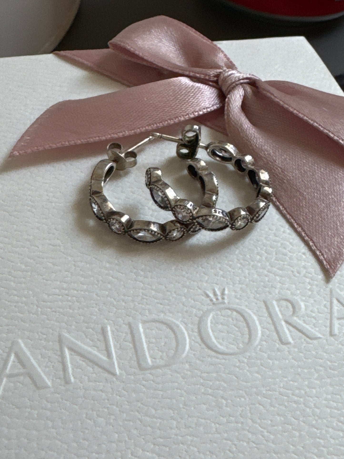 Genuine Pandora Oval and Circle Eternity Hoop Pave Silver Earrings