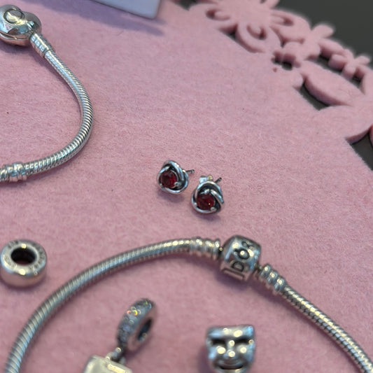 Genuine Pandora January July Garnet Eternity  Birthstone Earrings