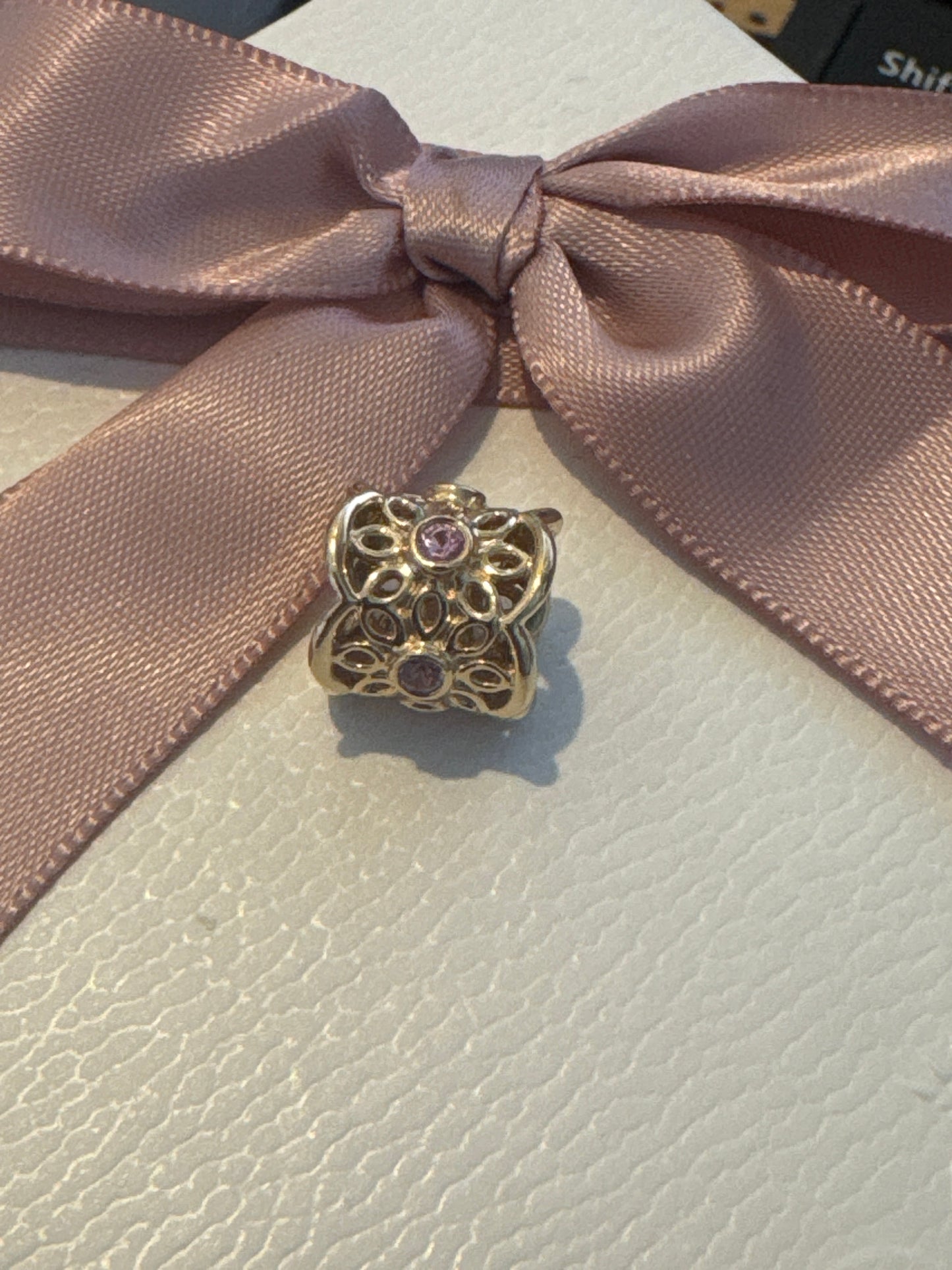 Genuine Pandora Solid 14ct Gold Pink Sapphire Radiance Freesia Charm