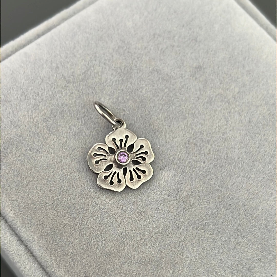 Genuine Pandora Rare Flower HTF Purple Stone Necklace Pendant Charm