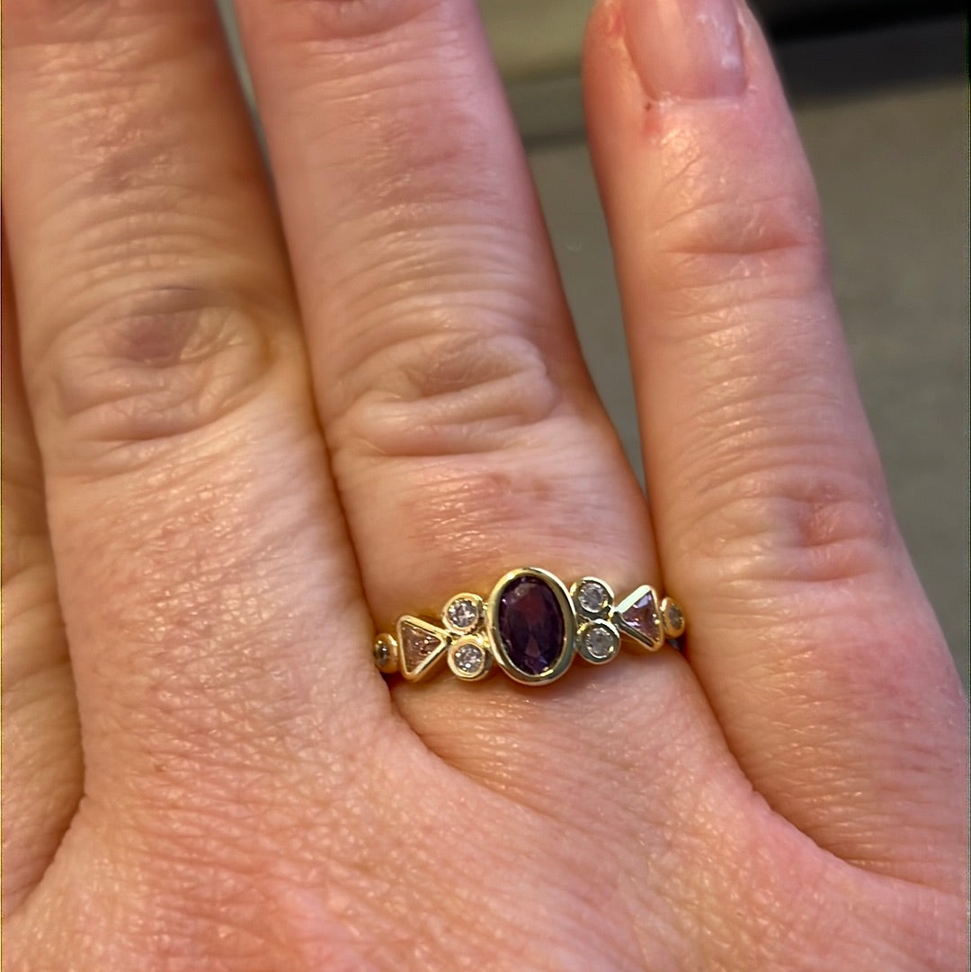 Brand New 14kt Gold Plated Purple Stone Ring CZ Beautiful Size 54