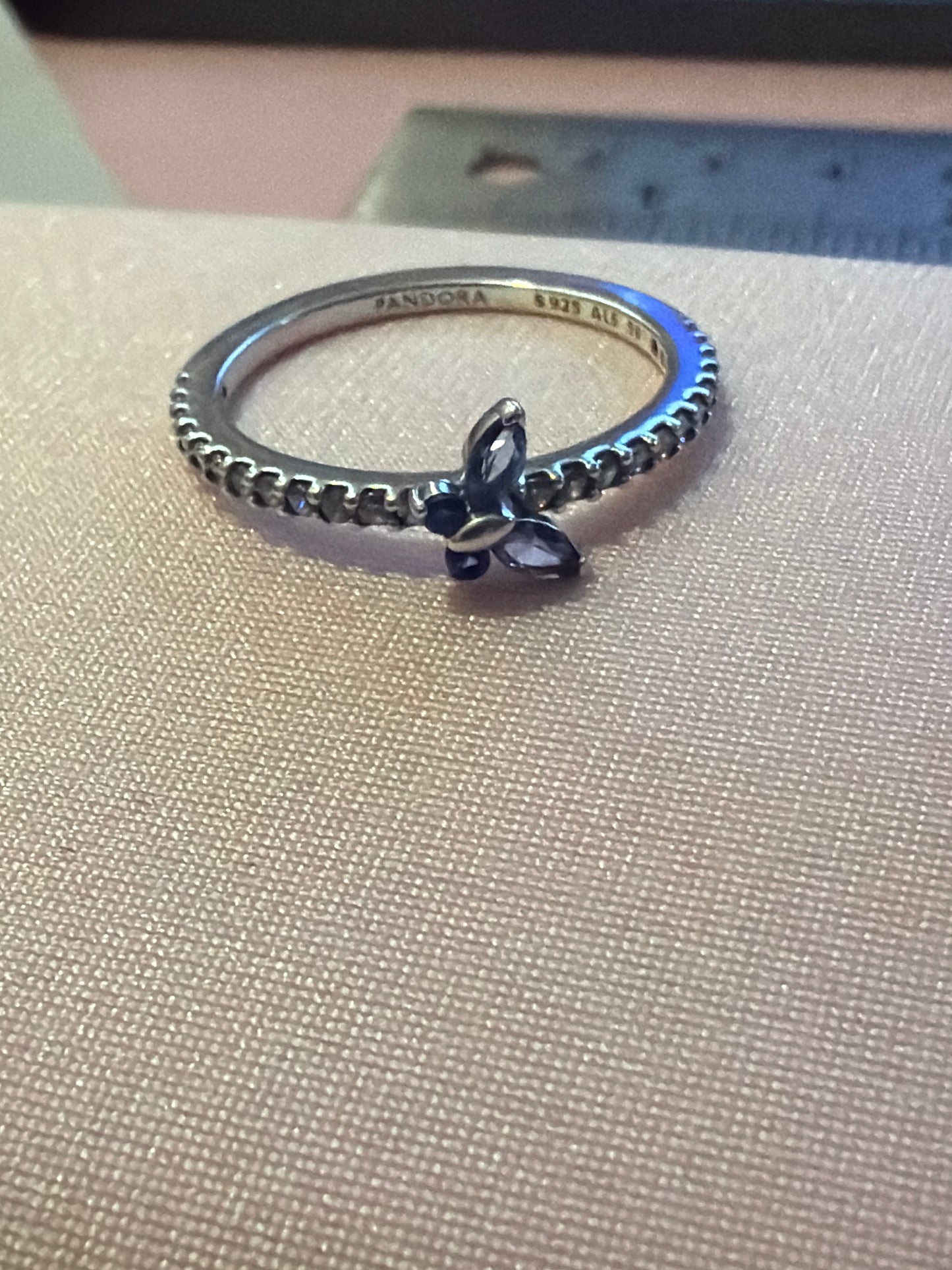 Genuine Pandora New Style Pave Butterfly Blue CZ Sparkle Ring 56