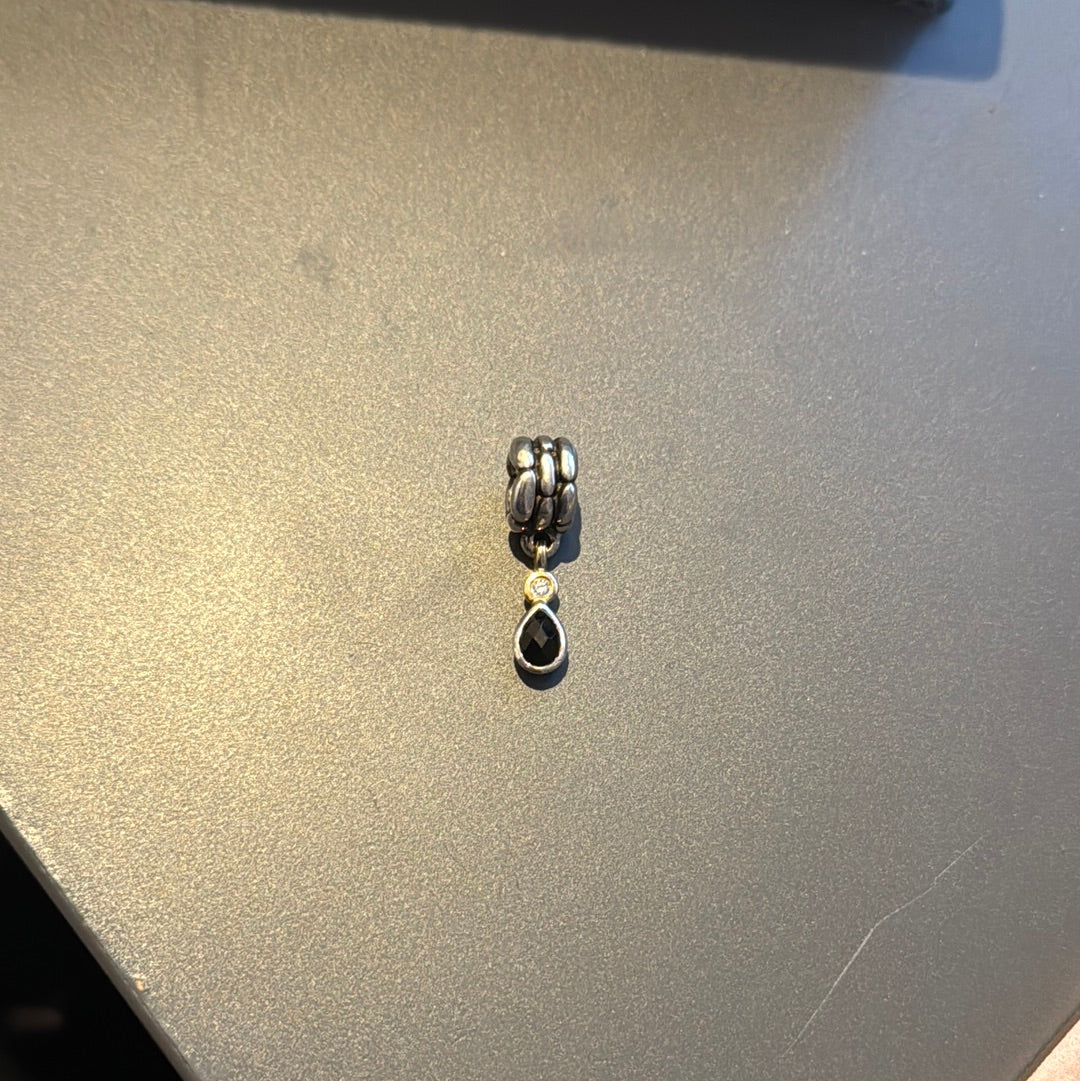 Genuine Pandora Two Tone Elegant Embrace Onyx Dangle Charm SUPER RARE
