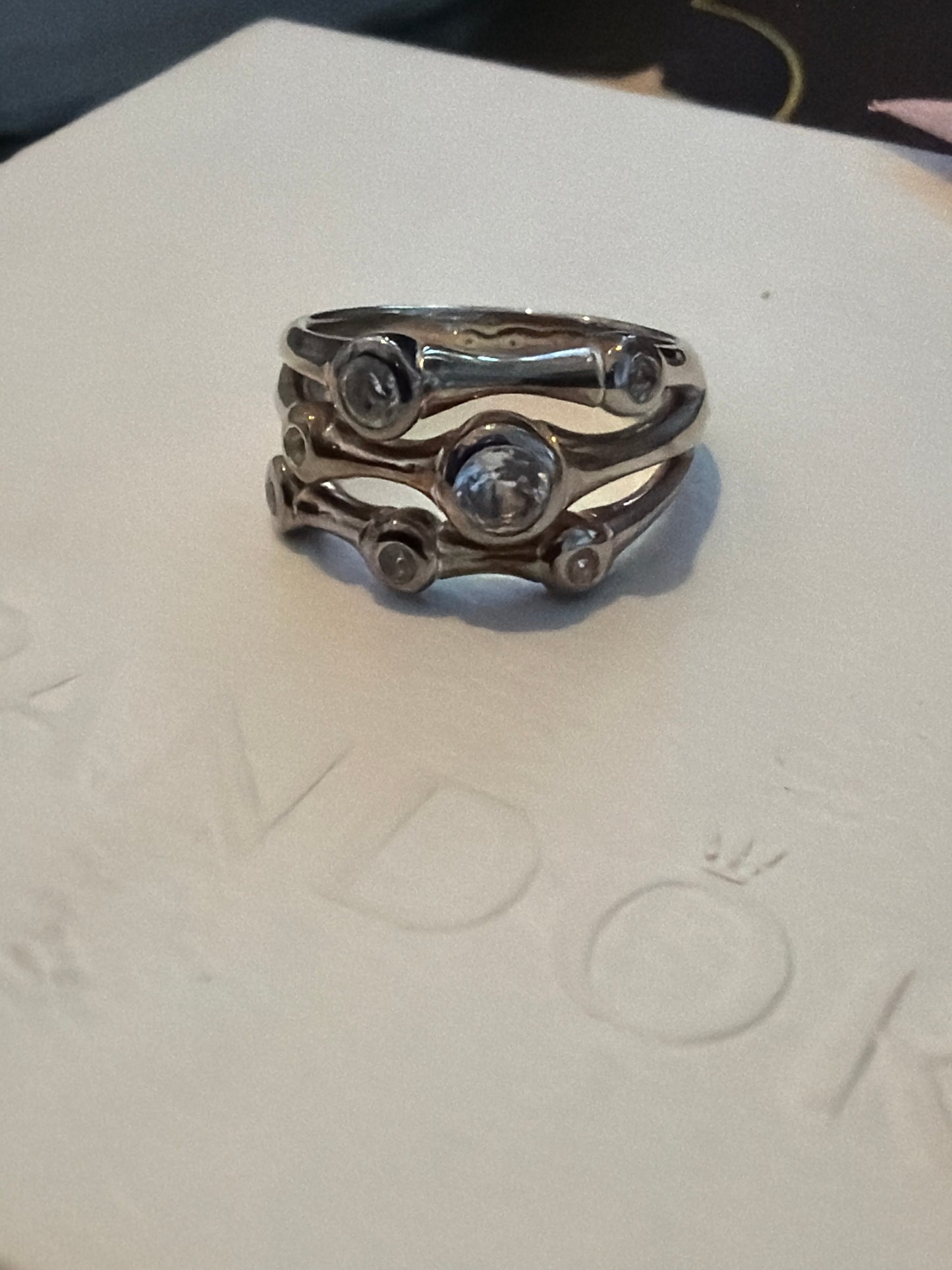 Genuine Links of London Sterling Silver Open CZ Layer Ring in Size 54 HTF