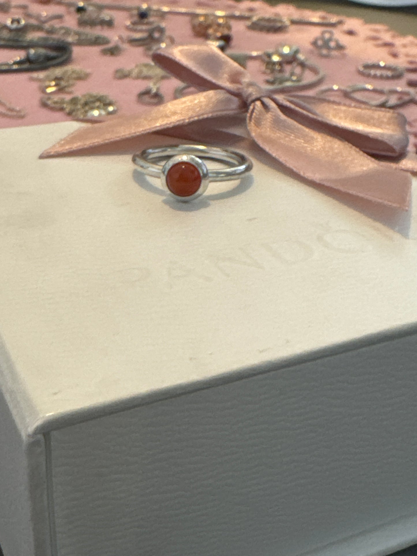 Genuine Pandora Orange Stone Cabochon Rare HTF Ring 56