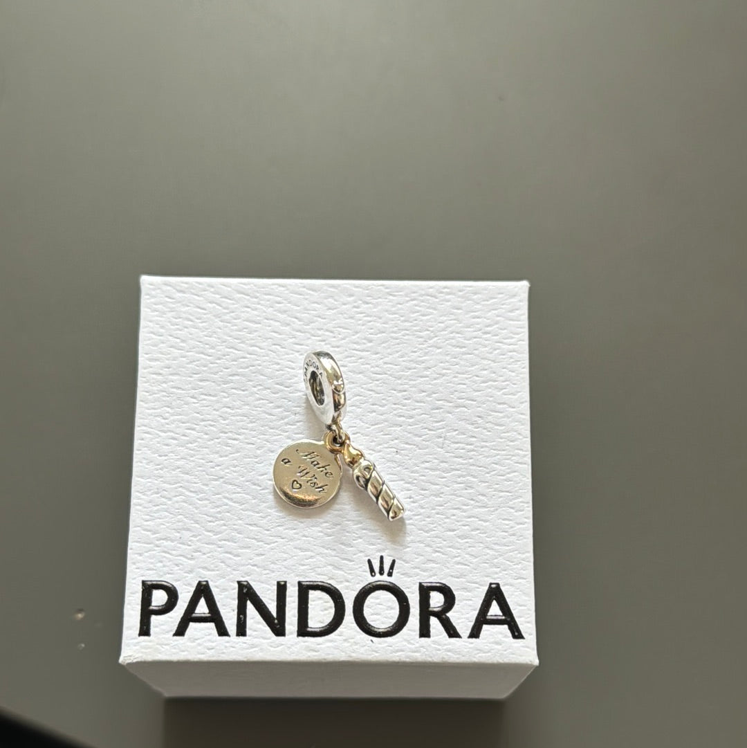 Genuine Pandora Two Tone Make a Wish Birthday Dangle Charm