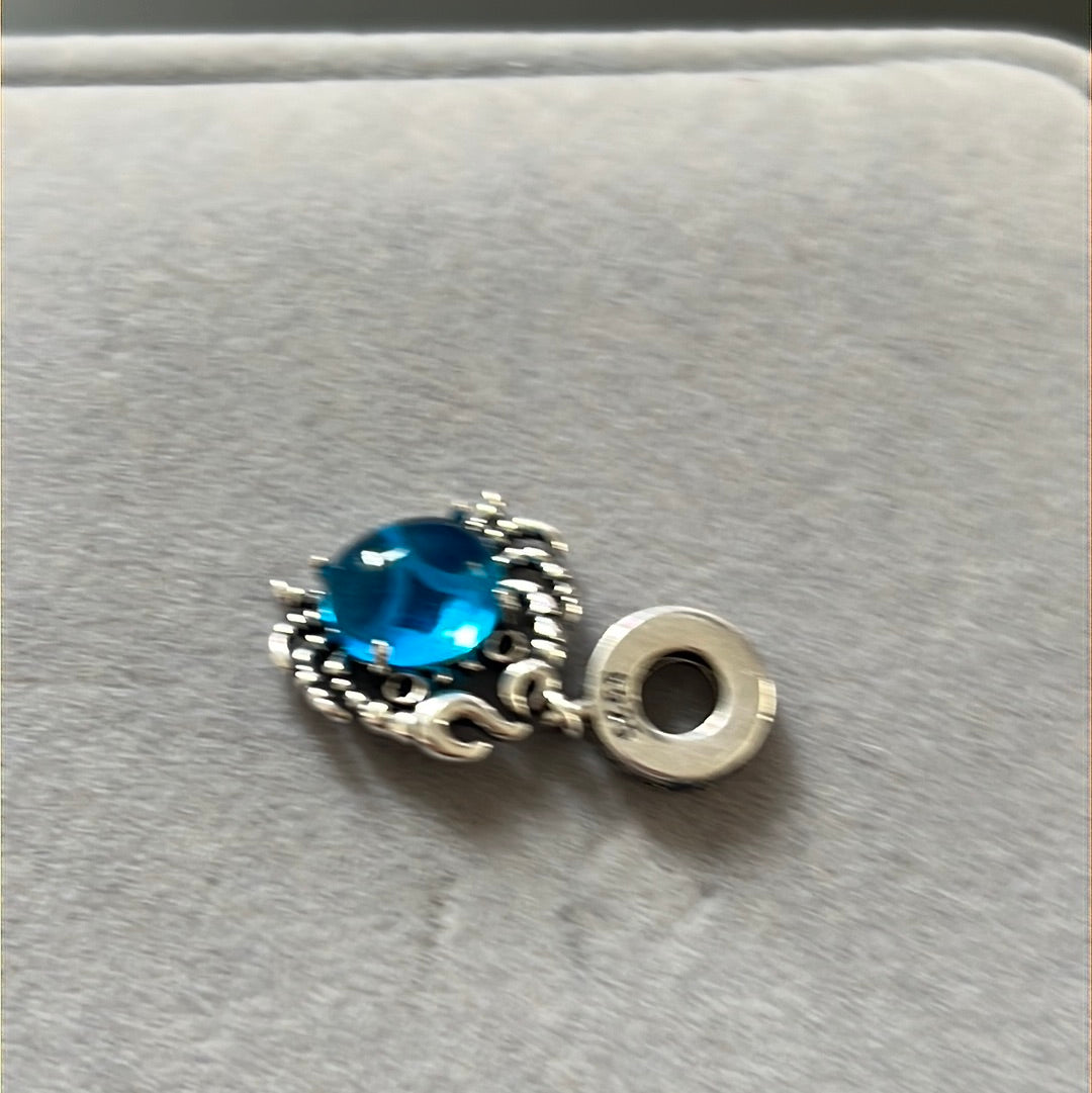 Sterling Silver Blue Stone Summer Crab Dangle Charm