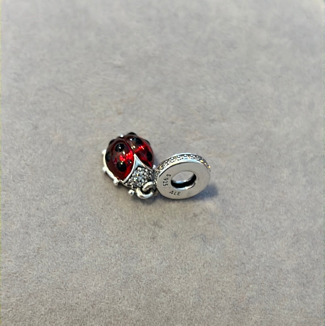 Genuine Pandora Red Murano Dangle Pave Ladybird