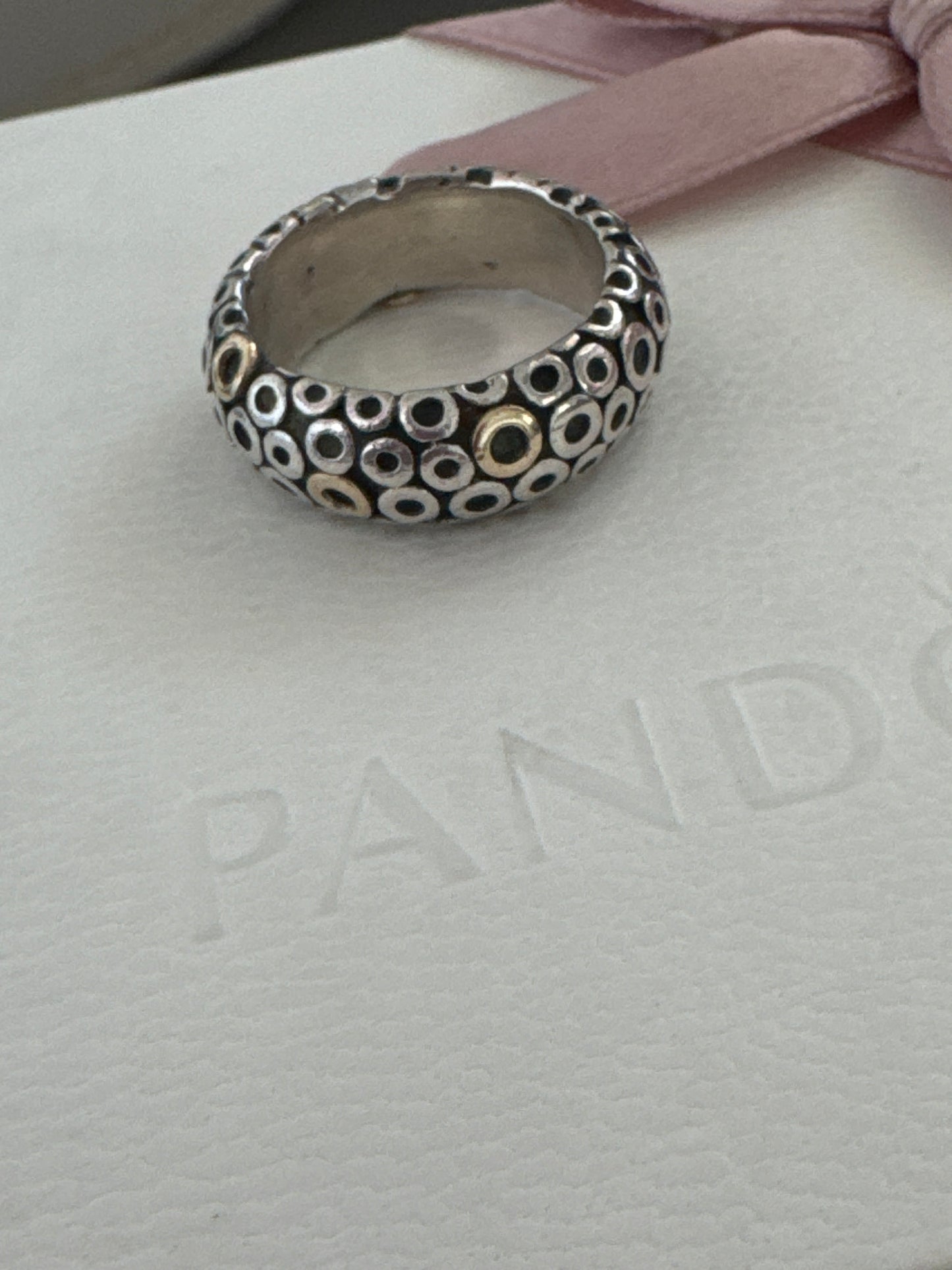 Genuine Pandora Pave Two Tone Rare Retired Oh My Bubble Dot Circle Ring 58