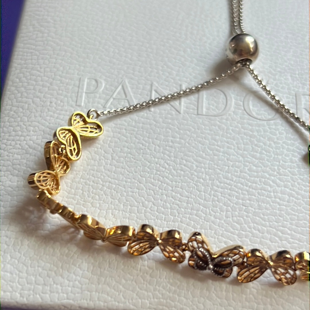 Genuine Pandora Shine Gold Butterfly Open Slider Tennis Bracelet