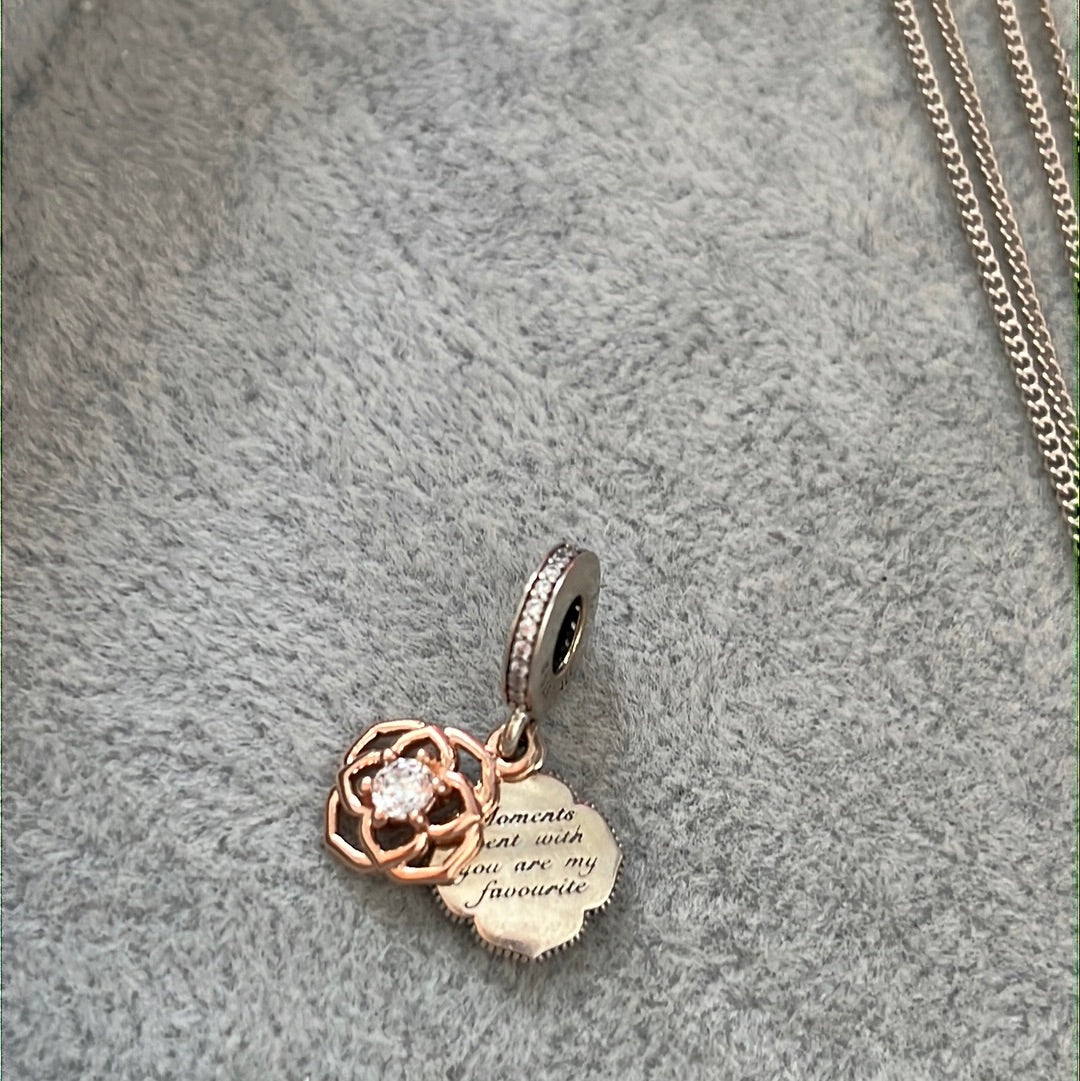 Genuine Pandora Rose Gold and Enamel Rose Dangle Charm