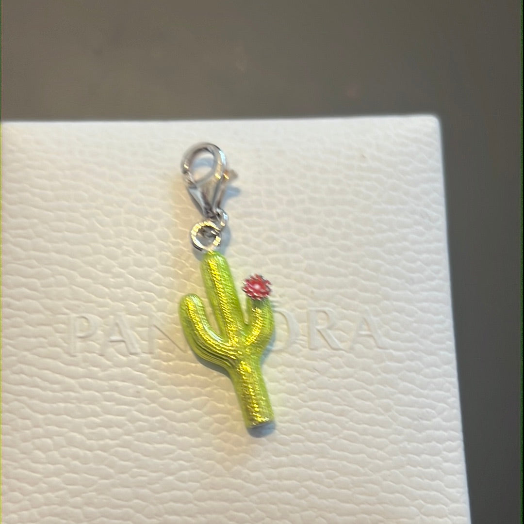 Genuine Thomas Sabo Green Enamel and Flower Cactus Clip Charm