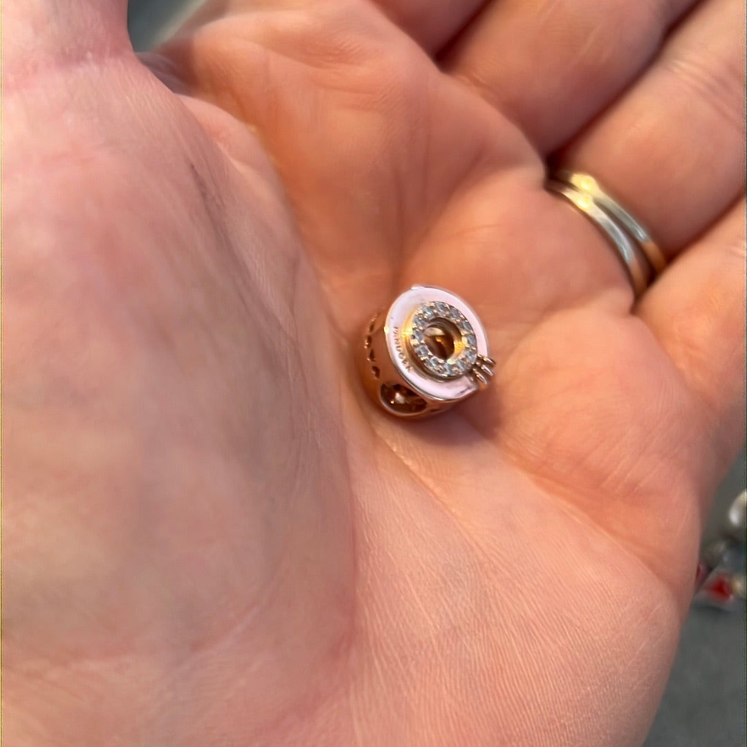 Genuine Pandora Rose Gold Pave Crown O Circle Charm