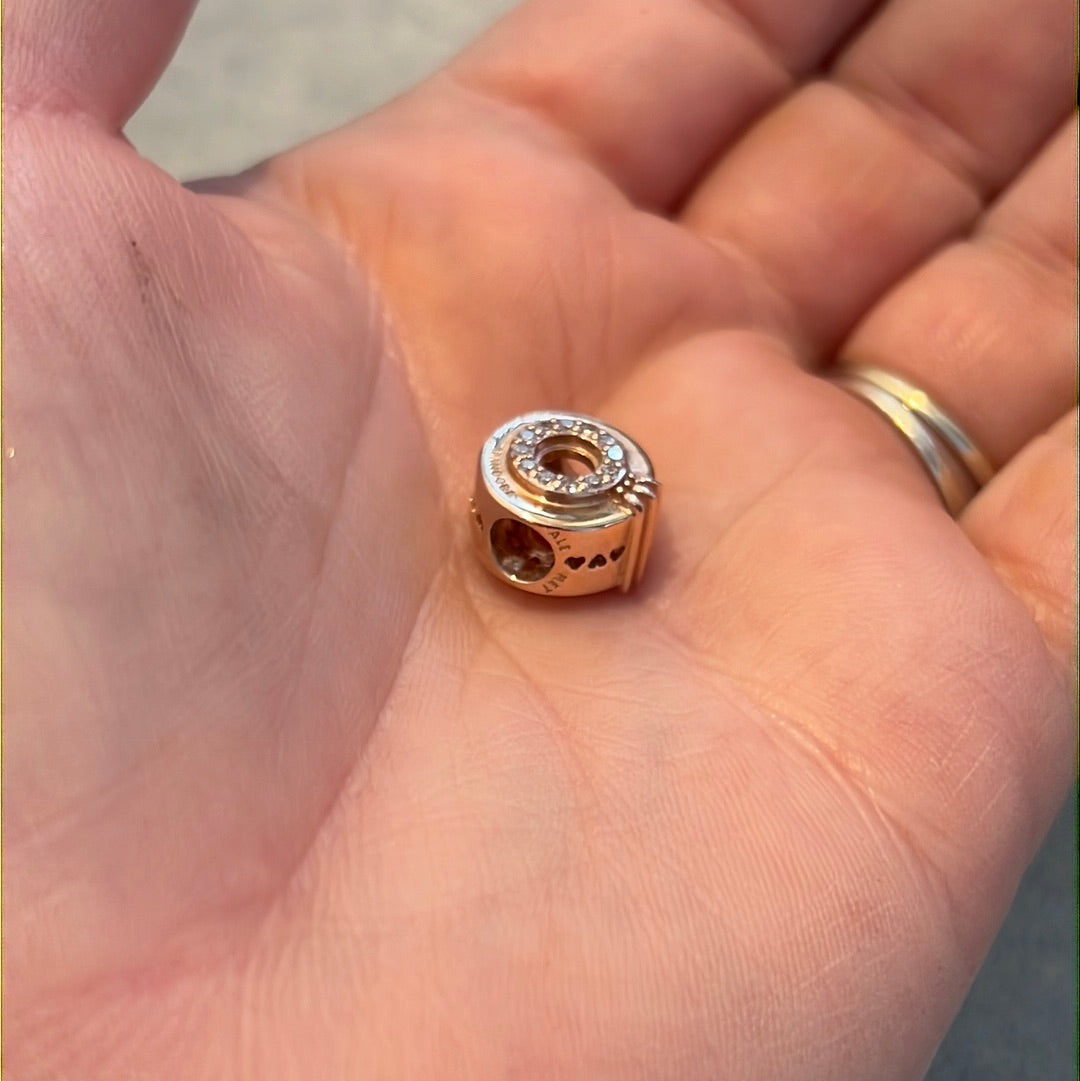 Genuine Pandora Rose Gold Pave Crown O Circle Charm